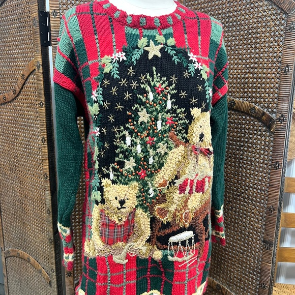 Vintage Tiara Christmas sweater tree bears holiday ugly small - Picture 1 of 10